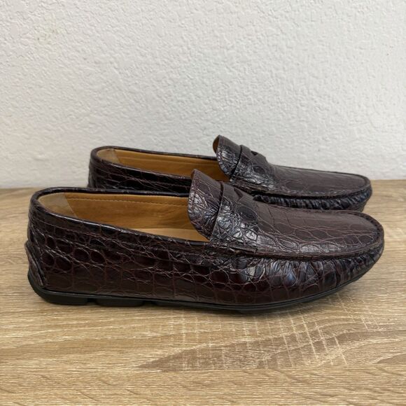 Giorgio Armani Crocodile Leather Loafers Moc Toe Men\'s 6.5 Brown Burgundy Italy main image 6